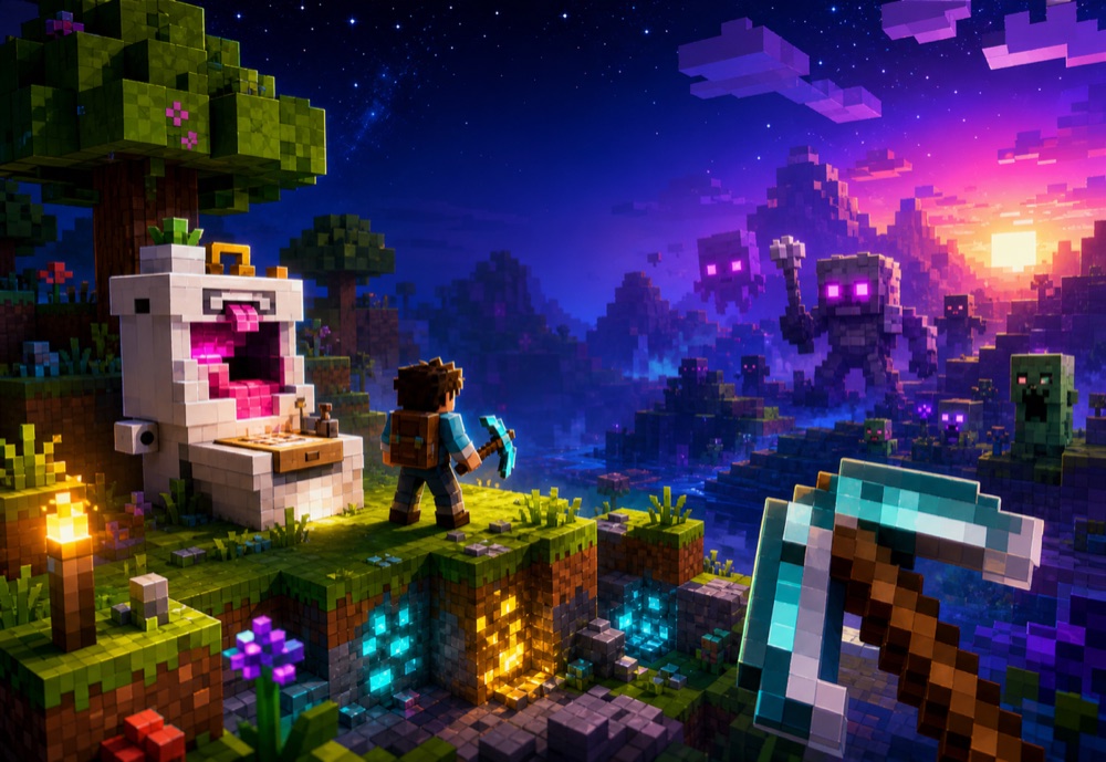 Rizz-Craft voxel mining poster art